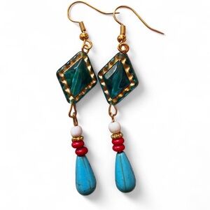 💎 Handmade Boho Turquoise & Teal Acrylic Dangles 💎